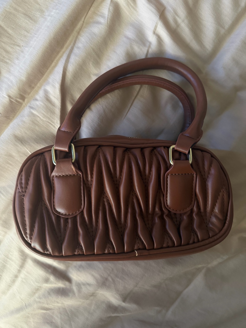 Brown Quilted Hand Bag with Top Handles